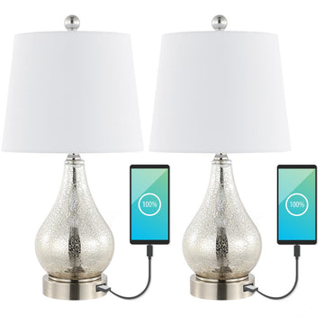 Dino 21" Farmhouse Industrial Iron/Glass LED Table Lamp with USB Charging Port - JONATHAN Y